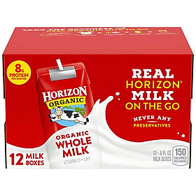 Date 3082024 Thùng 12 Hộp Sữa Nước Horizon Organic Mỹ Whole Milk 236ml x 12 hộp.