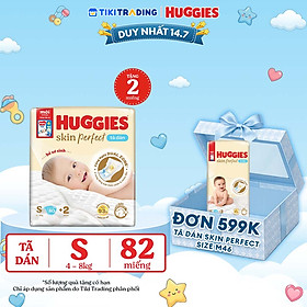 Tã/bỉm dán sơ sinh Huggies Skin Perfect S 80+2 miếng với 2 vùng thấm giảm kích ứng da