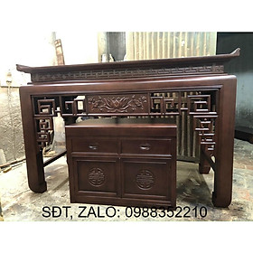 BÀN THỜ ÁN GIAN GỖ SỒI 1M75 – MẪU TRẠM SEN Phun Màu Gỗ Óc Chó