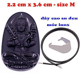 Mặt Phật Hư không tạng thạch anh đen 3.6 cm kèm vòng cổ dây cao su đen - mặt dây chuyền size M, Mặt Phật bản mệnh