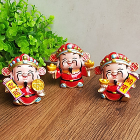 Bộ 03 tượng chibi Thần Tài may mắn 7cm - Chiêu Tài - Hút Lộc - Phú Quý Bình An