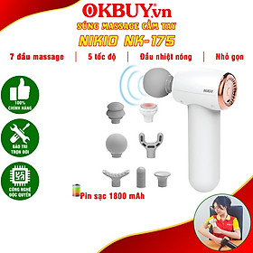 Súng (Máy) Massage Cầm Tay Nikio NK-175 - Dòng Siêu Mini Nhỏ Gọn Tiện Lợi, 7 Đầu Mát xa Thay Đổi, Có Đầu Nhiệt Nóng 55 Độ C Hỗ Trợ Giãn Cơ Chuyên Sâu, Làm Giảm Đau Nhức Cơ Bắp Hiệu Qủa - Dòng Pin Sạc