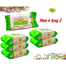 Combo 4 Gói Khăn Ướt Max Cool 80 Tờ Tặng 2 Gói Cùng Loại