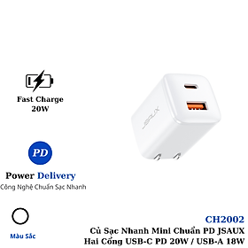 Mua Củ Sạc Nhanh 20W Mini CH2002 JSAUX Sạc Chuẩn PD – Cho iPhone  iPad  Samsung  Oppo  Huawei… USB-C PD 20W và USB-A 18W - Hàng chính hãng