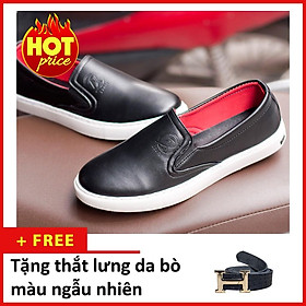 Giày Slip On Nam Aroti Đế Khâu Chắc Chắn Phong Cách Đơn Giản Màu Đen - M498-DEN(TL)- Kèm Thắt Lưng Da Bò Màu Ngẫu Nhiên