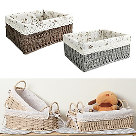 2pieces Rattan Storage Basket Toys Sundries Storage Bins for Office Tabletop