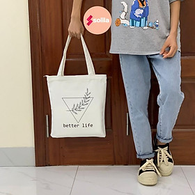 Túi tote bag vải canvas mềm đẹp có khóa và túi phụ cho bạn nữ đi học đi làm thời trang hàn quốc