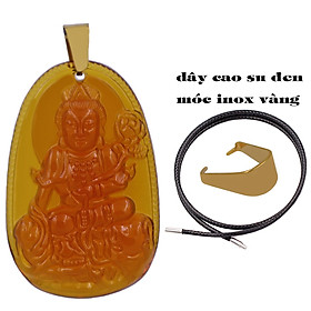 Mặt Phật Phổ hiền pha lê trà 3.6 cm kèm móc và vòng cổ dây cao su đen, Mặt Phật bản mệnh