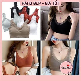 Áo Lót Nữ, Áo Bra Cotton Gân Tăm Phối Ren tập Yoga Gym 215 có mút ngực
