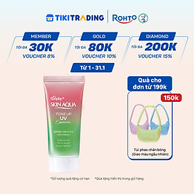 Kem chống nắng nâng tông Skin Aqua Tone up Rose cho da trắng, khuyết điểm xanh hoặc tái xanh, dạng tinh chất Sunplay Skin Aqua Tone Up UV Essence Happiness Aura (Rose) SPF 50+ PA++++ 50g