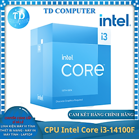 CPU Intel Core i3 14100F 4.7GHz (Socket 1700, 4 Nhân 8 Luồng 12MB 65W) - Hàng chính hãng (NEW BOX)