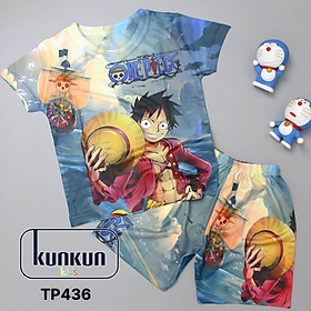 Quần áo bé trai Thun lạnh in 3d hình vua hải tặc KUNKUN KID TP436-1105-1124-667 - Đồ bộ trẻ em size đại từ 10 - 60kg