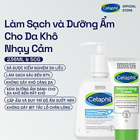Combo Sữa Rửa Mặt Tạo Bọt Cetaphil Hydrating Foaming Cream Cleanser 236ml + Kem dưỡng ẩm CETAPHIL MOISTURISING CREAM 50G