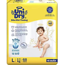 Tặng Thêm 1 Gói Khăn Ướt Unidry 80 tờ - Tã Quần UniDry L68 Siêu Khô Thoáng Cho Bé Từ 9-14kg - Tã bỉm quần trẻ em Unidry Size L - Hsd luôn mới