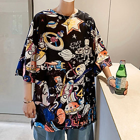 2 Color【M-3XL】 Summer New Style Fashion Trend Printed Graphic Short Sleeve T-shirt Men Breathable Unisex Half Sleeve T-shirt Oversize Student Couple Short T-shirt Couple Wear