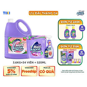 Combo Túi Viên Giặt Xả MaxKleen Hương Huyền Diệu + Chai Nước Lau Sàn 3.6kg Ngàn Hoa Ngọt Ngào + Chai Nước Lau Bề Mặt Đa Năng