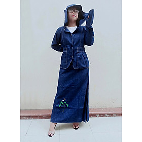 SET ĐỒ CHỐNG NẮNG CAO CẤP - Gồm có Áo khoác chống nắng Jean & Váy chống nắng Jean loại 1 tà có thêu Họa tiết Cỏ 3 Lá nổi bật