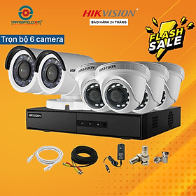 Trọn Bộ Camera 6 Mắt Hikvision 2.0MP Full HD 1080P đầy đủ phụ kiện lắp đặt - Hàng chính hãng