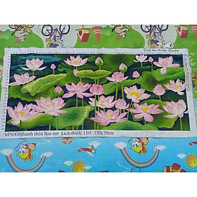 Tranh thêu thành phẩm đầm sen thêu kín cỡ lớn 150x70cm