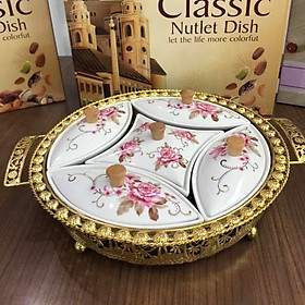 Mua Khay mứt bánh 5 ngăn bằng sứ đế hợp kim mạ vàng cao cấp