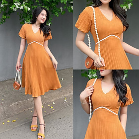 [HCM] Đầm xòe cổ đắp chéo phối kim tuyến eo D073 - Lady Fashion - Khánh Linh Style