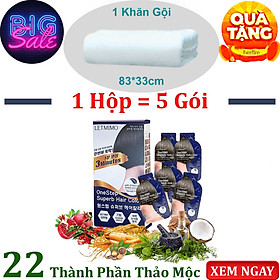 Thuốc nhuộm tóc LETMIMO phủ bạc tại nhà 22 loại thảo mộc Nâu Đen_2N, Hộp 5 Gói + Quà tặng 1 khăn gội bestke 83*33cm