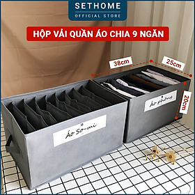 Hình ảnh Hộp vải đựng quần áo chia ngăn SETHOME chất liệu vải không dệt giỏ đựng quần áo đồ lót chia 9 ngăn mềm