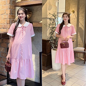 Đầm Bầu Công Sở Kẻ Sọc Phom Đuôi Cá Phối Viền Tay Trẻ Trung Chất Cotton Mềm Mát Mẻ Cho Mùa Hè - Đỏ