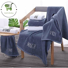 Khăn tắm ngày tháng 70x140 cm thêu logo 12 tháng - giao tháng ngẫu nhiên