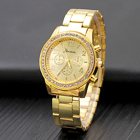 Đồng hồ đeo tay nữ thạch anh không thấm nước hợp kim dát kim cương-Màu Vàng