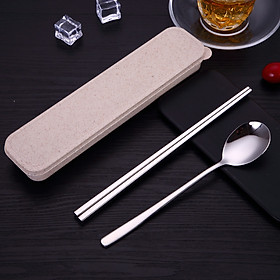 Mua Bộ Muỗng Đũa Inox 304 Ăn Cơm Du Lịch Tặng Hộp và Túi Đựng Loại Dài