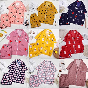Bộ lụa Pijama - Bộ Lụa Tay Dài Tiểu Thư Cổ Phối Bèo Nơ