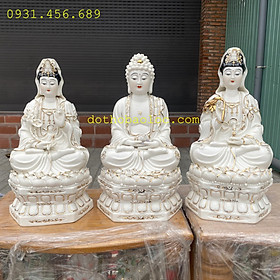 Tượng Tam Thế Phật bằng sứ trắng Đức Hóa cao 30cm