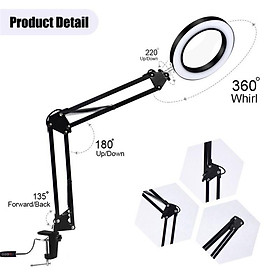 Mua Kính lúp kẹp bàn có đế kèm đèn LED  kim loại sơn tĩnh điện cao cấp