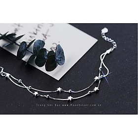 Lắc tay bạc moonsilver, vòng tay bạc nữ dây kép hình ngôi sao 5 cánh kết hợp bi