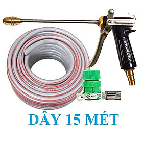 Mua Bộ dây vòi xịt nước rửa xe  tưới cây . tăng áp 3 lần  loại 15m 206318 đầu đồng  đai  nối vàng