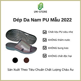 Dép da nam PU02 đế PU siêu nhẹ, không thấm nước, không bung keo, sản xuất theo tiêu chuẩn xuất khẩu Châu Âu