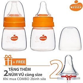 Combo 2 Bình sữa PP Wesser + Tặng kèm núm vú cùng size
