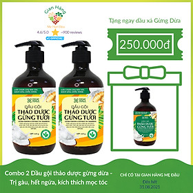 Combo 2 Dầu gội thảo dược gừng dừa Cocayhoala giảm rụng tóc, kích thích mọc tóc vượt trội, đặc biệt chăm sóc an toàn cho mẹ bầu mẹ sau sinh 
