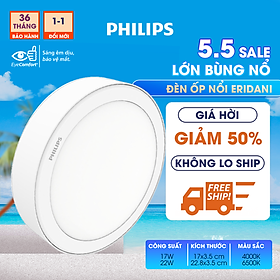 Bộ đèn ốp nổi Philips LED Eridani bảo vệ mắt, hiệu suất ánh sáng cao - Công suất (17W, 22W), Ánh sáng trung tính, trắng