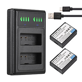 LP-E10 Battery Charger 2-slot with LED Indicators + 2pcs LP-E10 Batteries 7.4V 2200mAh with USB Charging Cable Replacement for Canon 1100D 1200D 1300D Rebel T3 T5 KISS X50 X70