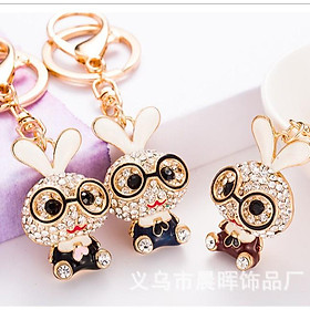 Móc khóa đính đá cao cấp,móc treo túi xách thỏ xinh đính đá PK10
