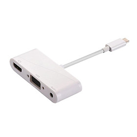 2in1 USB Type-C Hub 4K HDMI & VGA with Audio Adapter Splitter Box White
