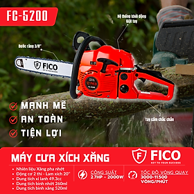 MÁY CƯA XÍCH CHẠY XĂNG 2 THÌ 2.7HP 49.3CC FC-5200 FICO - HÀNG CHÍNH HÃNG