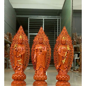Mua Bộ tượng phật tam thánh tây phương bằng gỗ hương đá kt cao 50×15×15cm +lá chắn hào quang cao tổng 61×21cm