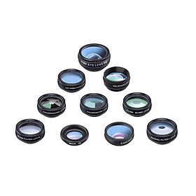 APEXEL 10 in 1 Phone Camera Lens Kit with 0.63X Wide Angle + 15X Macro + 198°Fisheye + 2X Telephoto + CPL + Star Filter