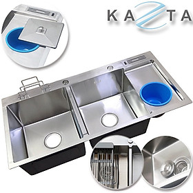 Mua Chậu Rửa Bát Inox Cao Cấp KAZTA KZ-C43 C44 Loại 2 Hộc 1 Cánh - Kích thước 100x48cm rộng rãi tiện dụng