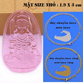 Mặt Phật Bất động minh vương pha lê hồng 1.9cm x 3cm (size nhỏ) kèm vòng cổ dây chuyền inox vàng + móc inox vàng, Phật bản mệnh, mặt dây chuyền
