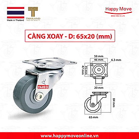 Mua Bánh xe đẩy cao su tổng hợp xám tải nhẹ càng xoay 360 độ - 50-65-75mm - Happy Move Thái Lan