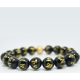 Vòng tay đá thạch anh đen khắc kinh phật mix hạt tròn MS226, Vòng tay phong thủy hợp mệnh Thủy, Mộc, Thổ cho nam và nữ
